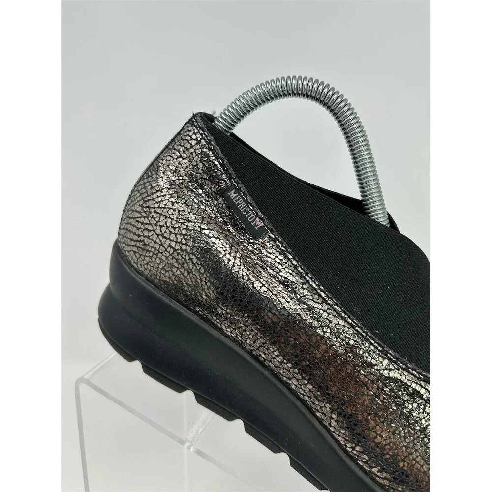Mephisto Palmyre Womens Slip-On Comfort Flats Black Metallic Crackle Size 7.5